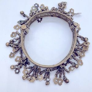 Vintage Metal Bangle Bracelet Belly Dancing Jewelry Cutouts Jingle Hinged